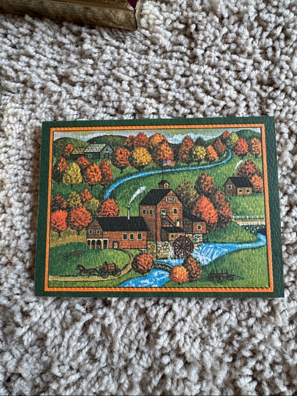 Set of 6 Green Folk Art Home Prints/cards in Gold Frames - Picture 12 of 15